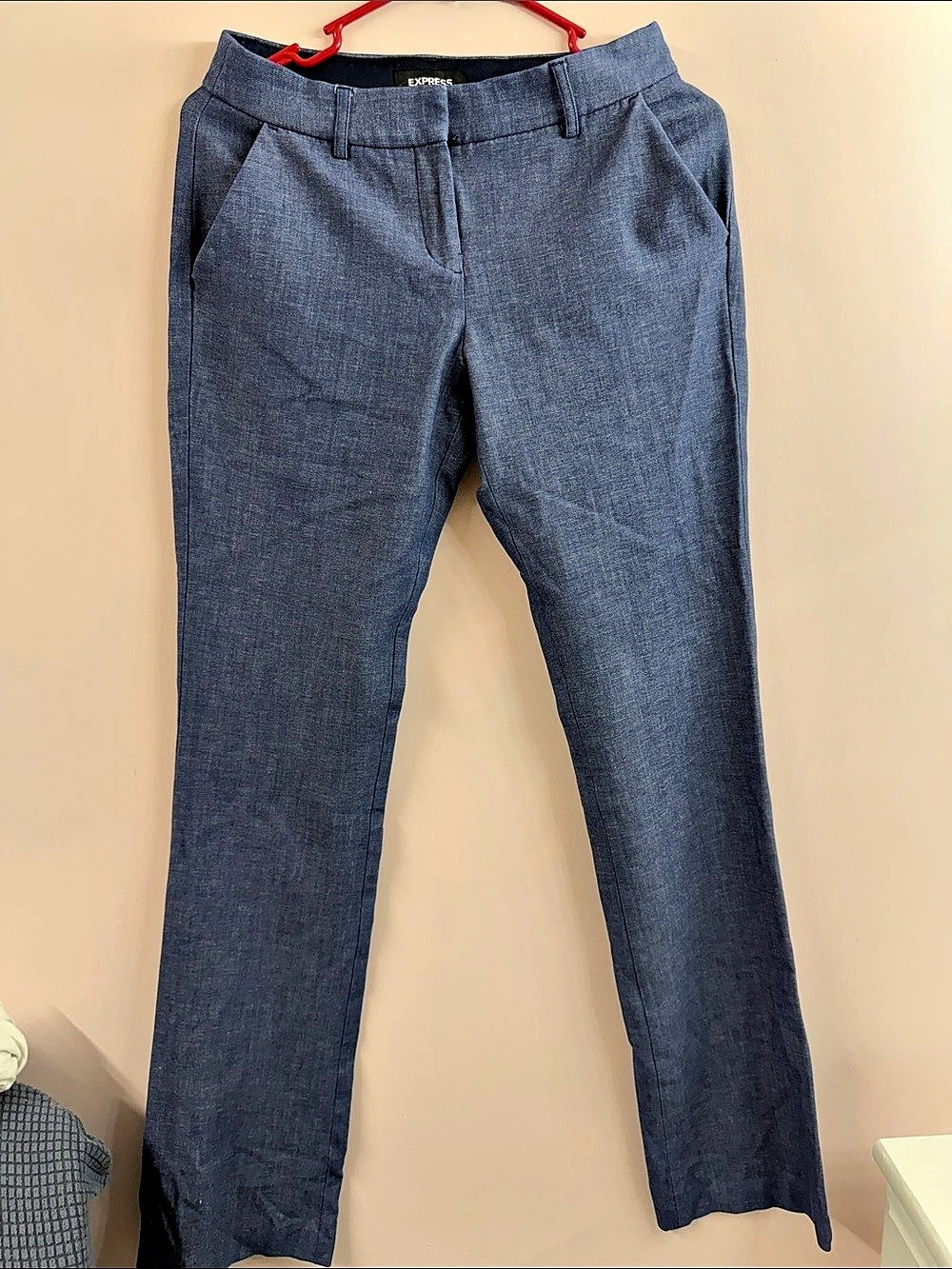 Express Editor Pants Women's Straight Leg Trousers Blue